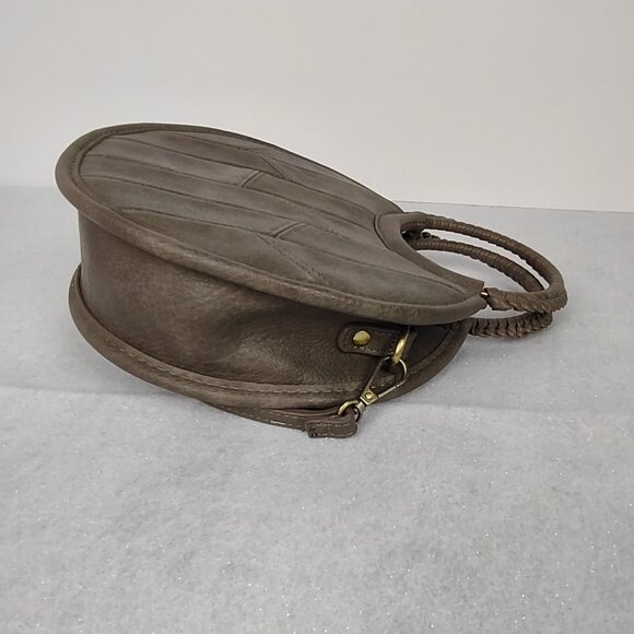 Antik Kraft Round Crossbody Bag Gray Brown Faux Leather Braided Handle - Picture 7 of 14